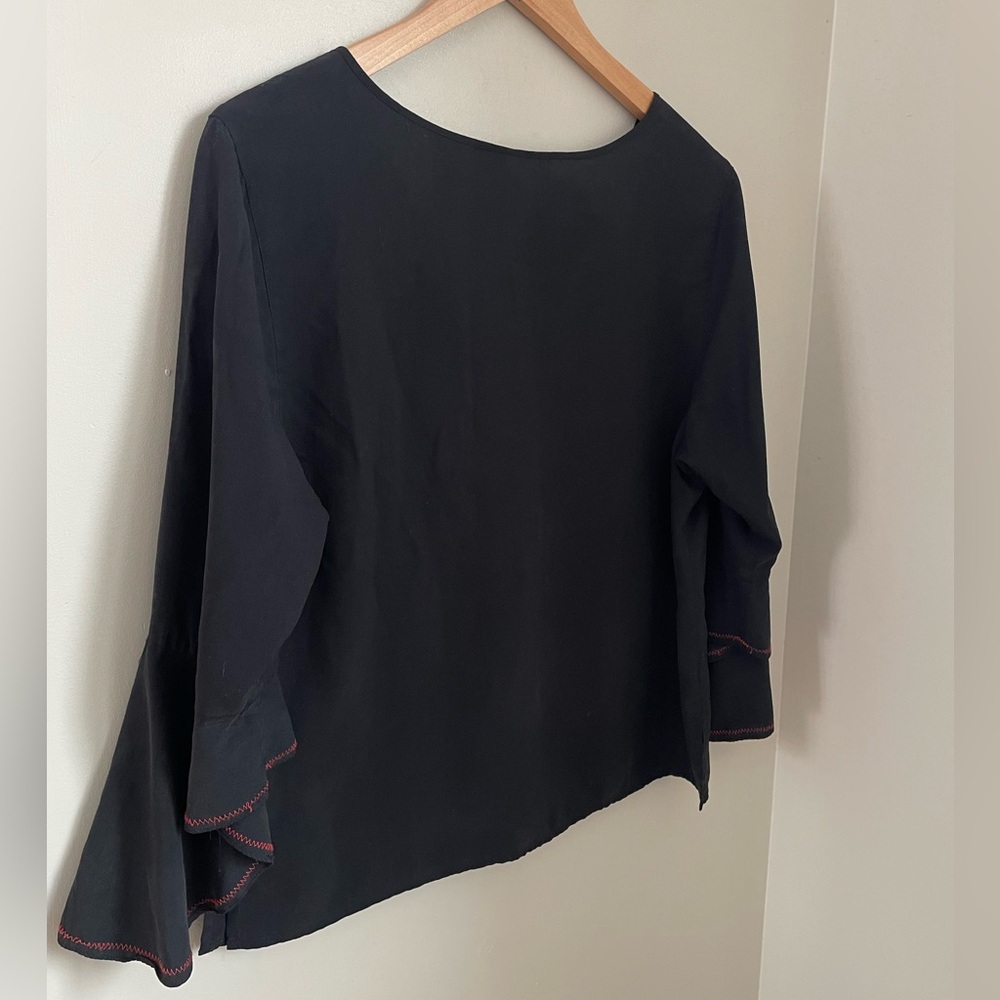 Anne Carson 100% Silk Embroidered Blouse Sz Medium Boho Cottagecore Hippy - Picture 8 of 12